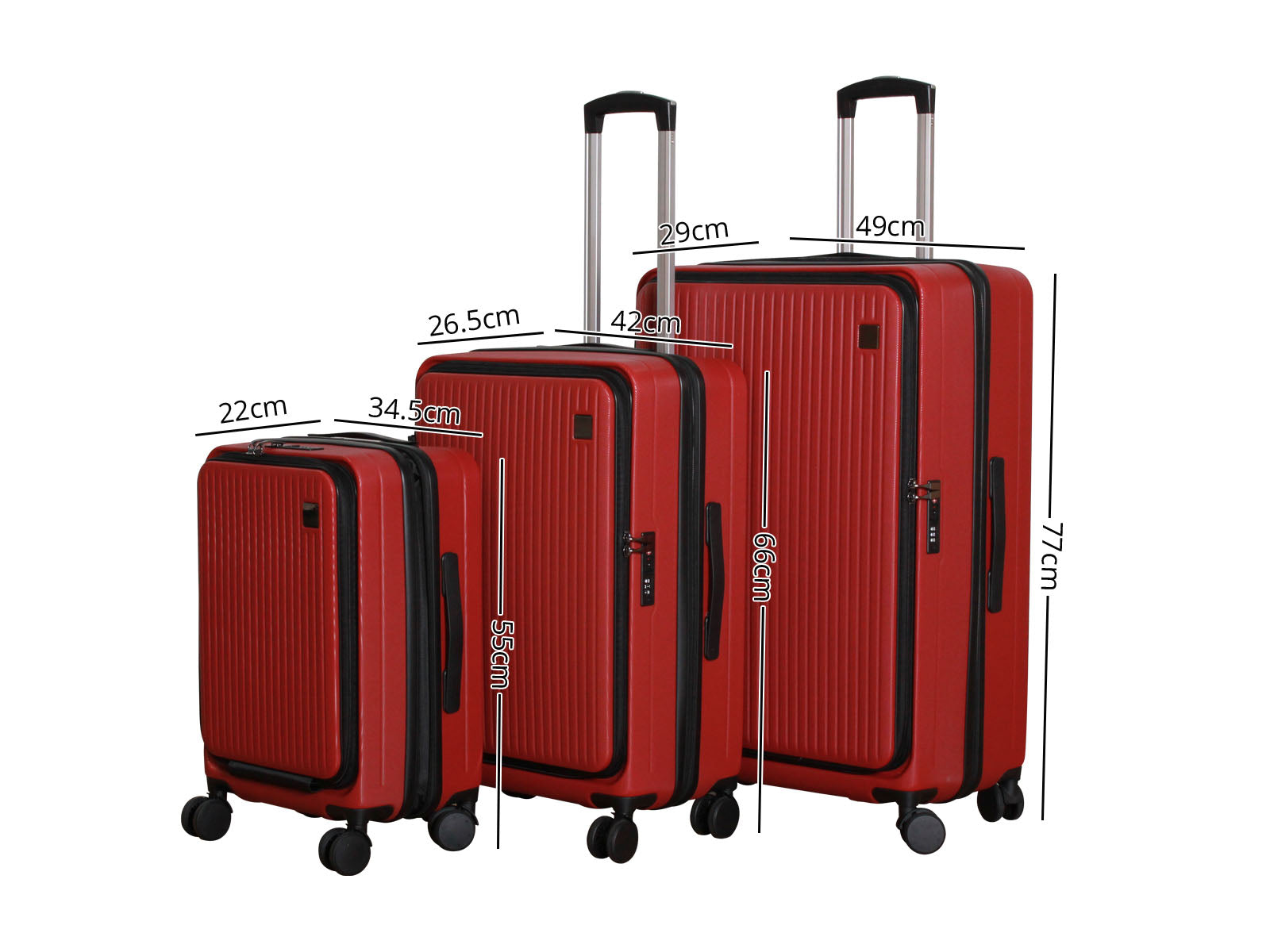 3 Piece Front Open Luggage Set Wine Red Pr12962 Luggage Sets Nz Depot 9 - Nz Depot