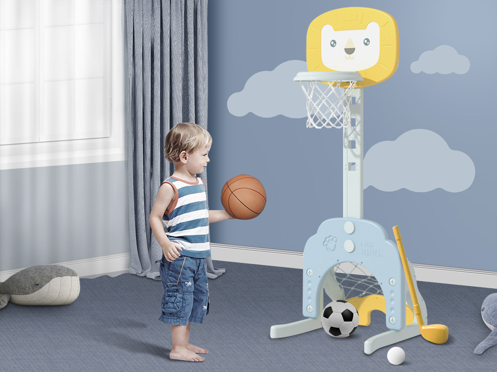 Baby Lion Basketball Stand Blue Yellow Pr6203 Kid Organisers Nz Depot 6 - Nz Depot