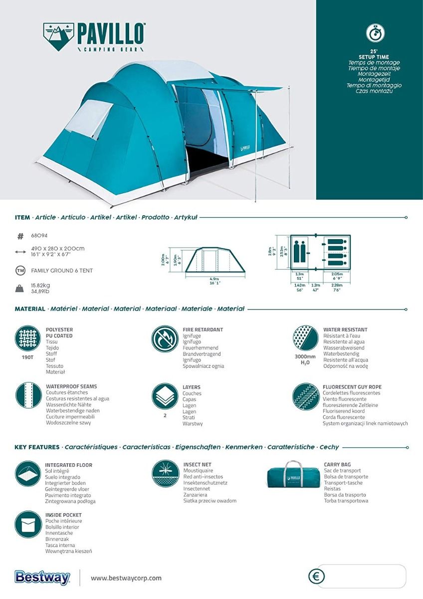 Bestway Pavillo Family Ground 6 Tent Pr6159 Tents Nz Depot 9 - Nz Depot