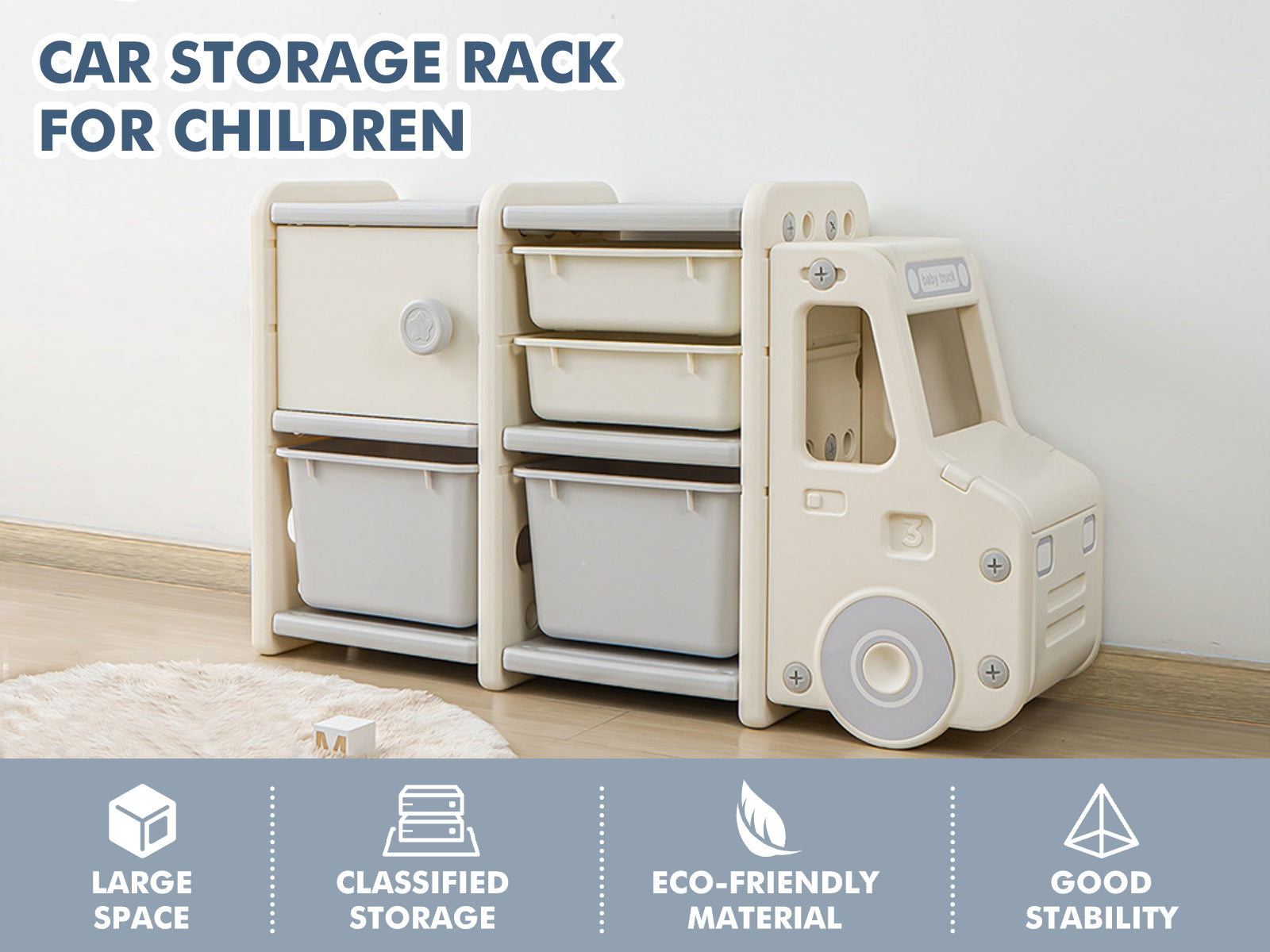 Car Shape Kids Toy Storage Shelf Set 2X2 White Pr8062 Kid Organisers Nz Depot 6 - Nz Depot