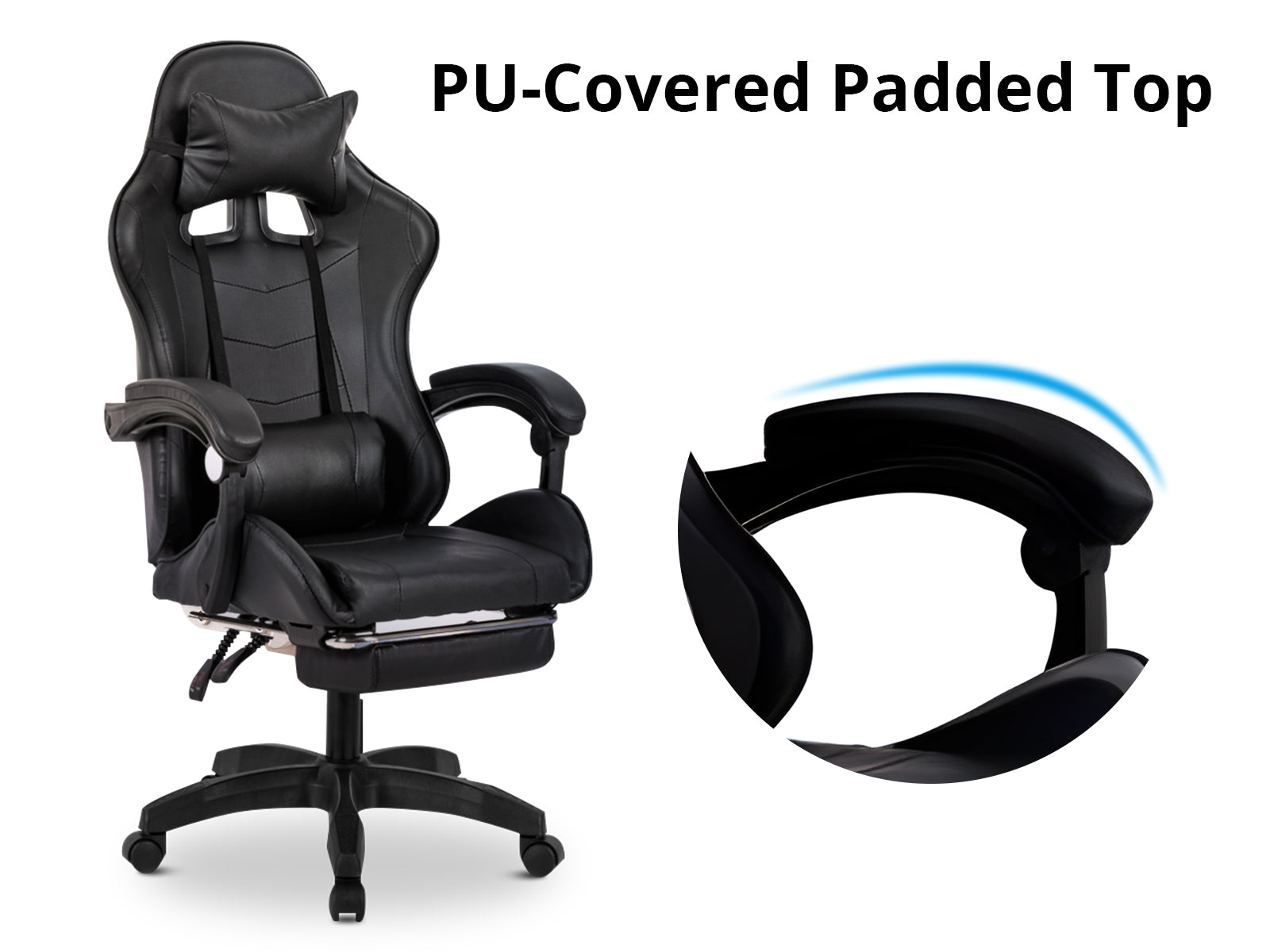 Chano Deluxe Gaming Chair Pu Black Pr8924 Office Chairs Nz Depot 6 - Nz Depot