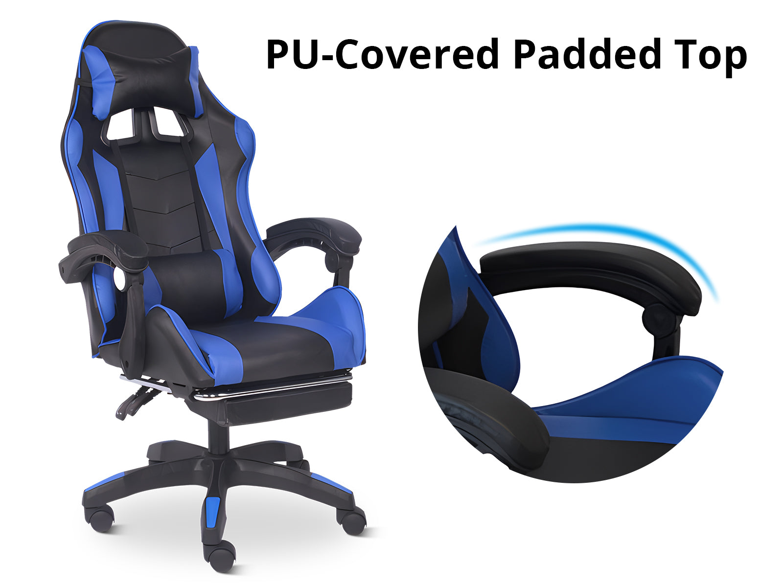 Chano Deluxe Gaming Chair Pu Blue Pr8926 Office Chairs Nz Depot 6 - Nz Depot