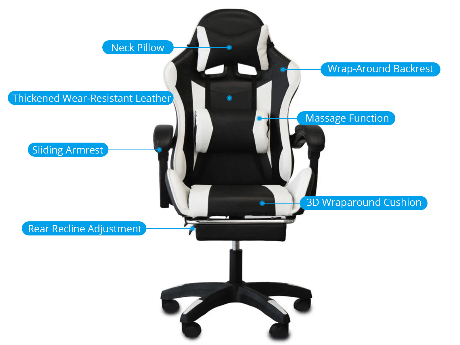 Chano Deluxe Gaming Chair Pu White Pr65004 Office Chairs Nz Depot 4 - Nz Depot