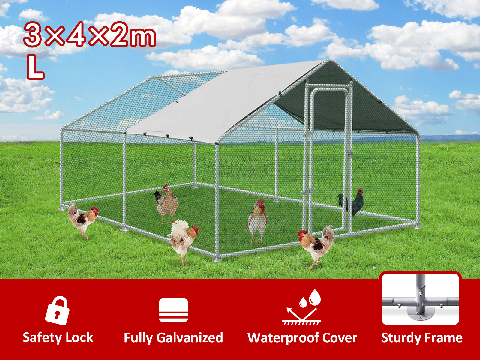 Chicken Coop 3X4X1.95M PR6665432 Hutch Coops NZ DEPOT 7