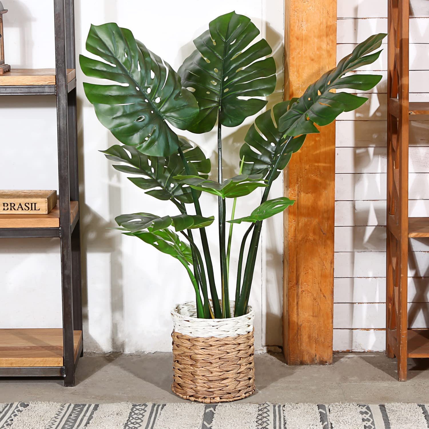 Ds Bs Artificial Plastic Tropical Palm Tree Monstera 120Cm Pr9353 Indoor Plants Nz Depot 4 - Nz Depot