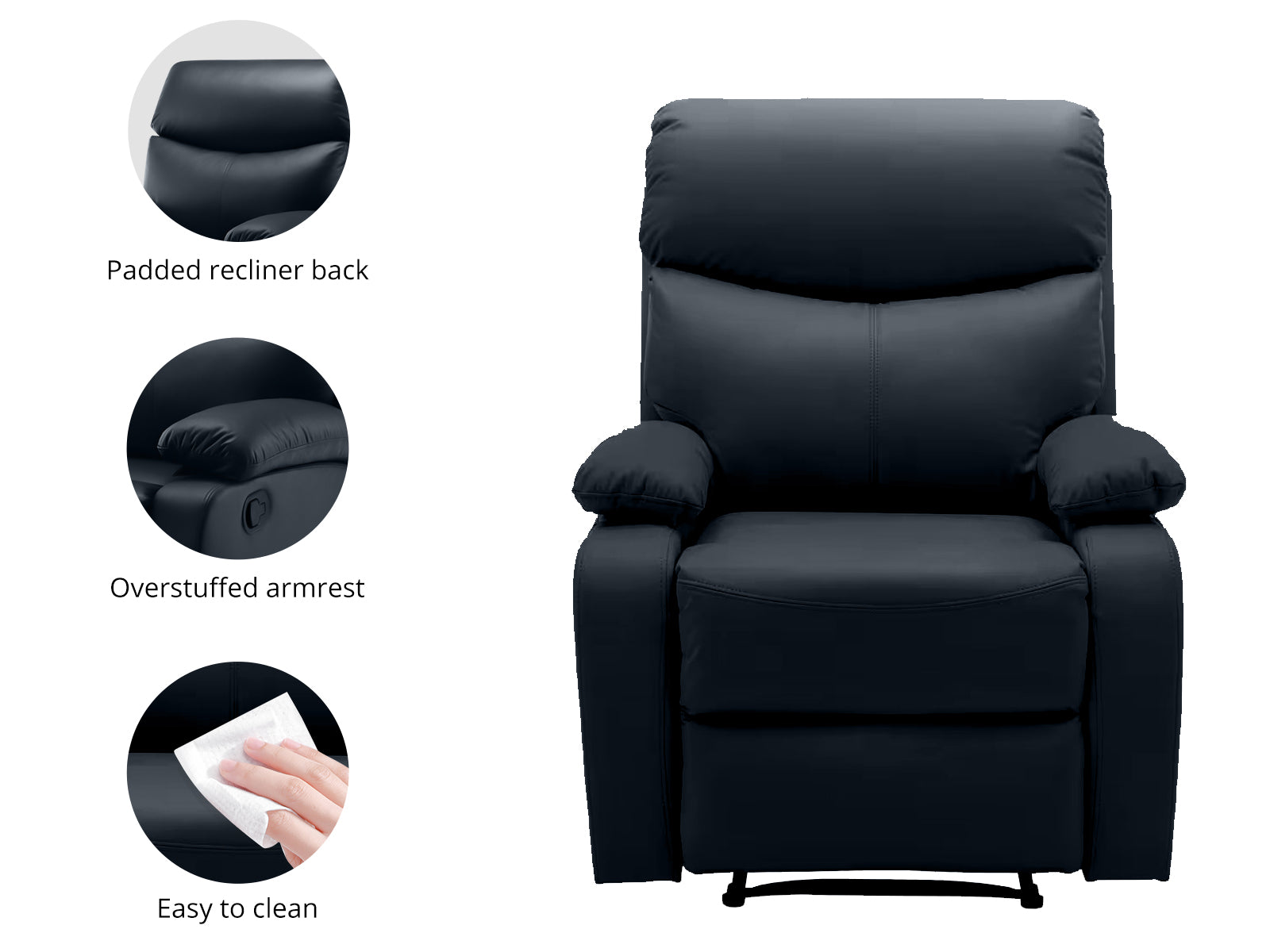 DS Giselle Recliner Chair PU Black PR65506 Recliners NZ DEPOT 5