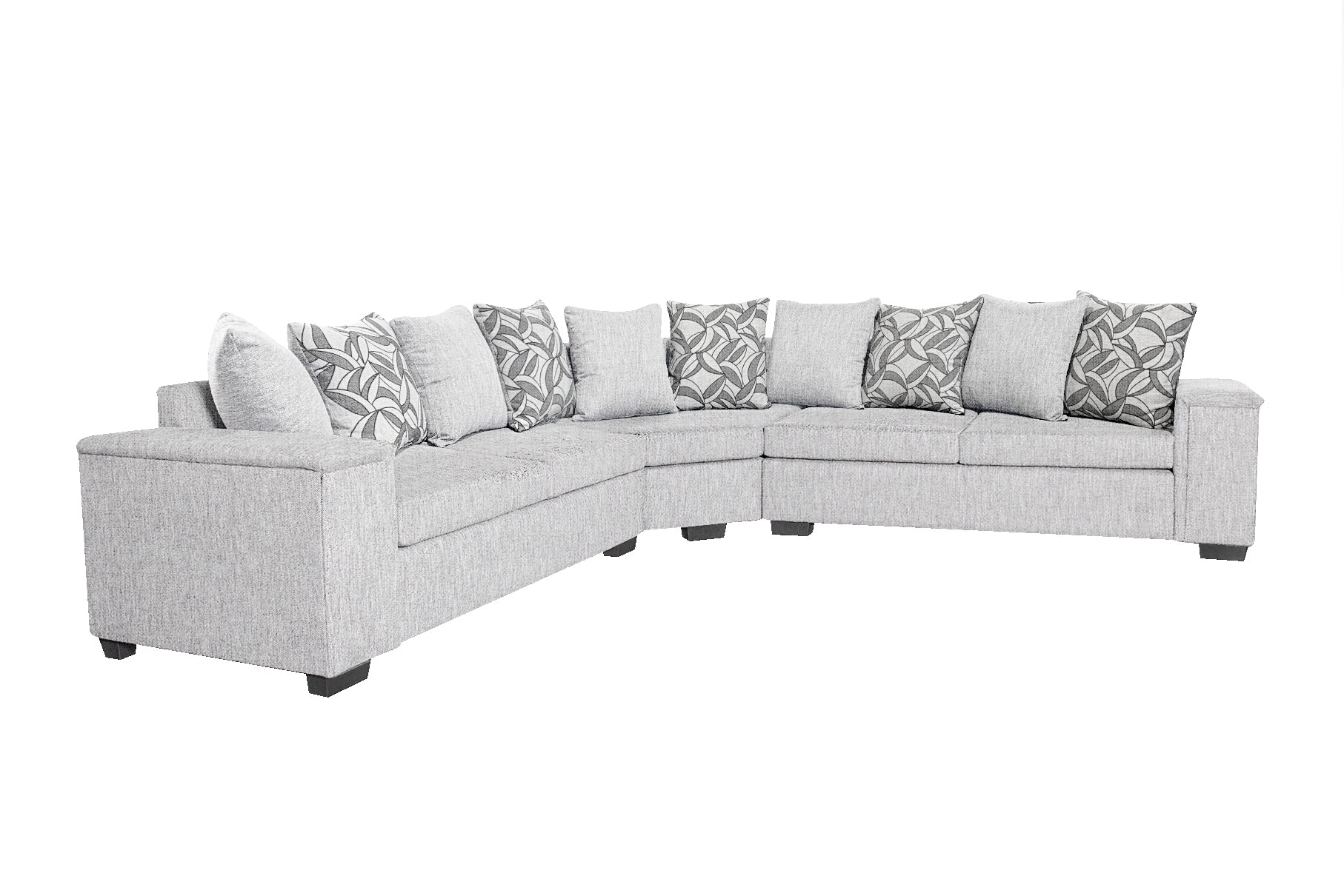 Ds Nz Made Ella Corner Sofa Comfy Silver With Pattern Cushions (Michigan)