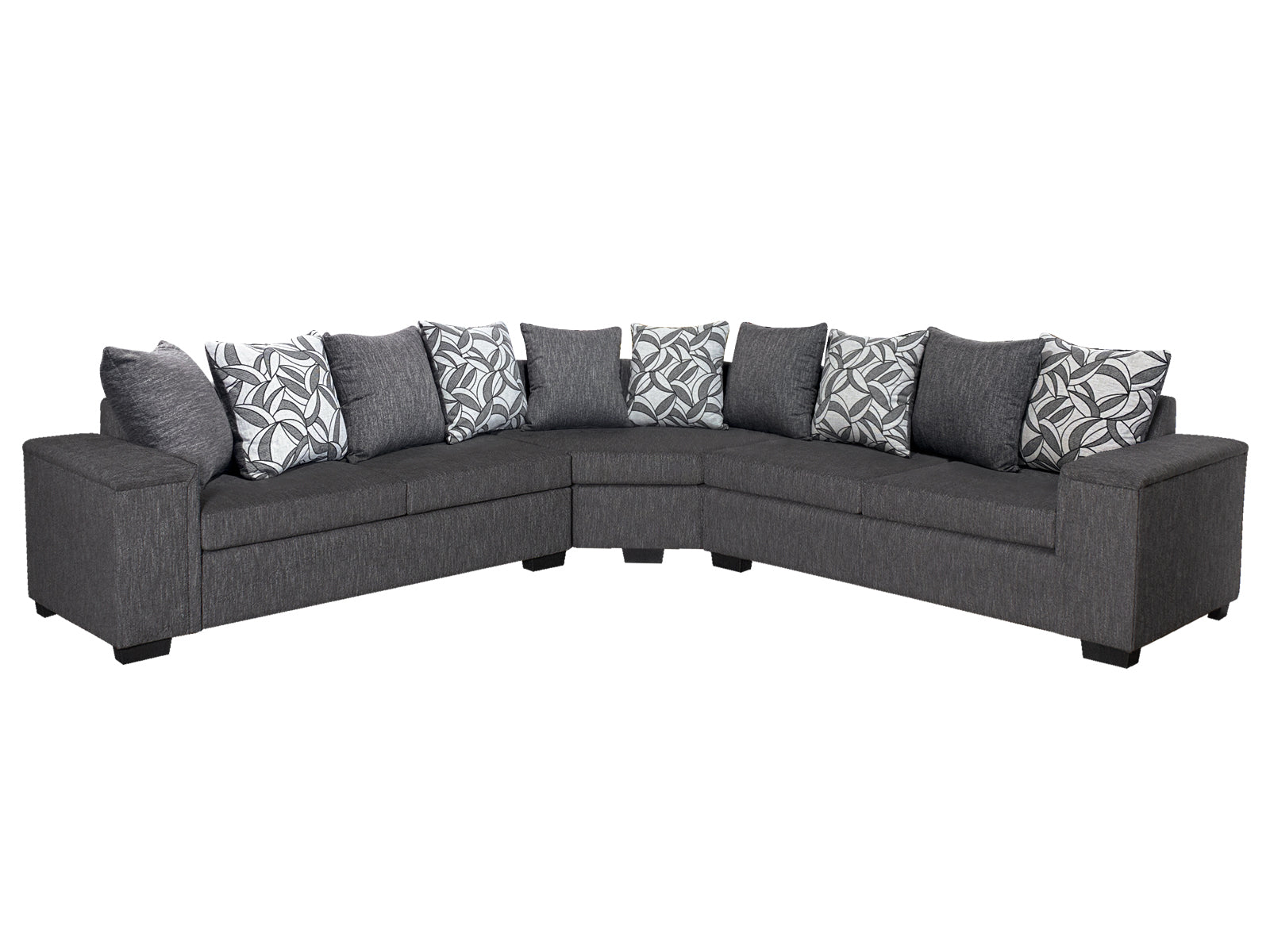 Ds Nz Made Ella Corner Sofa Kido Black With Pattern Cushions (Michigan)