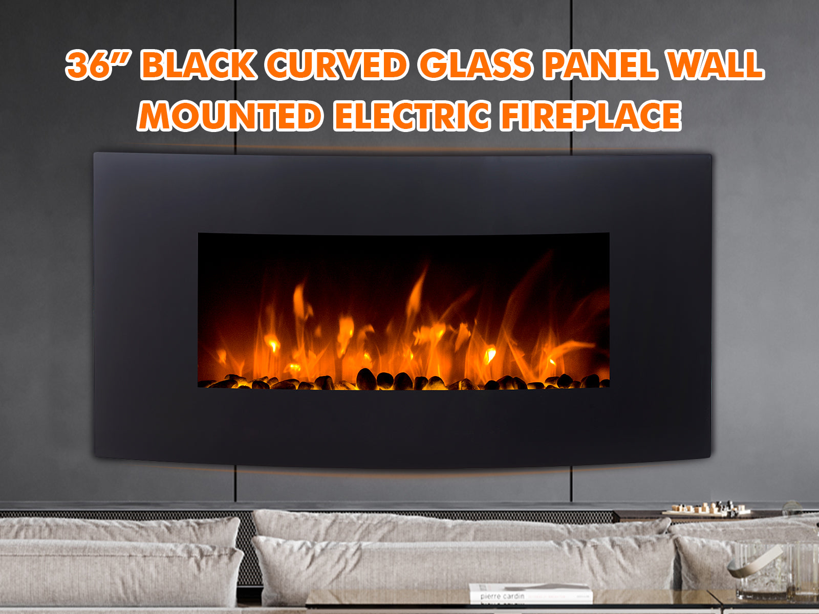 Electric Fireplace Wall Mounted Black Curved Glass Panel 36 Pr9039 Wall Heater Nz Depot 3 - Nz Depot