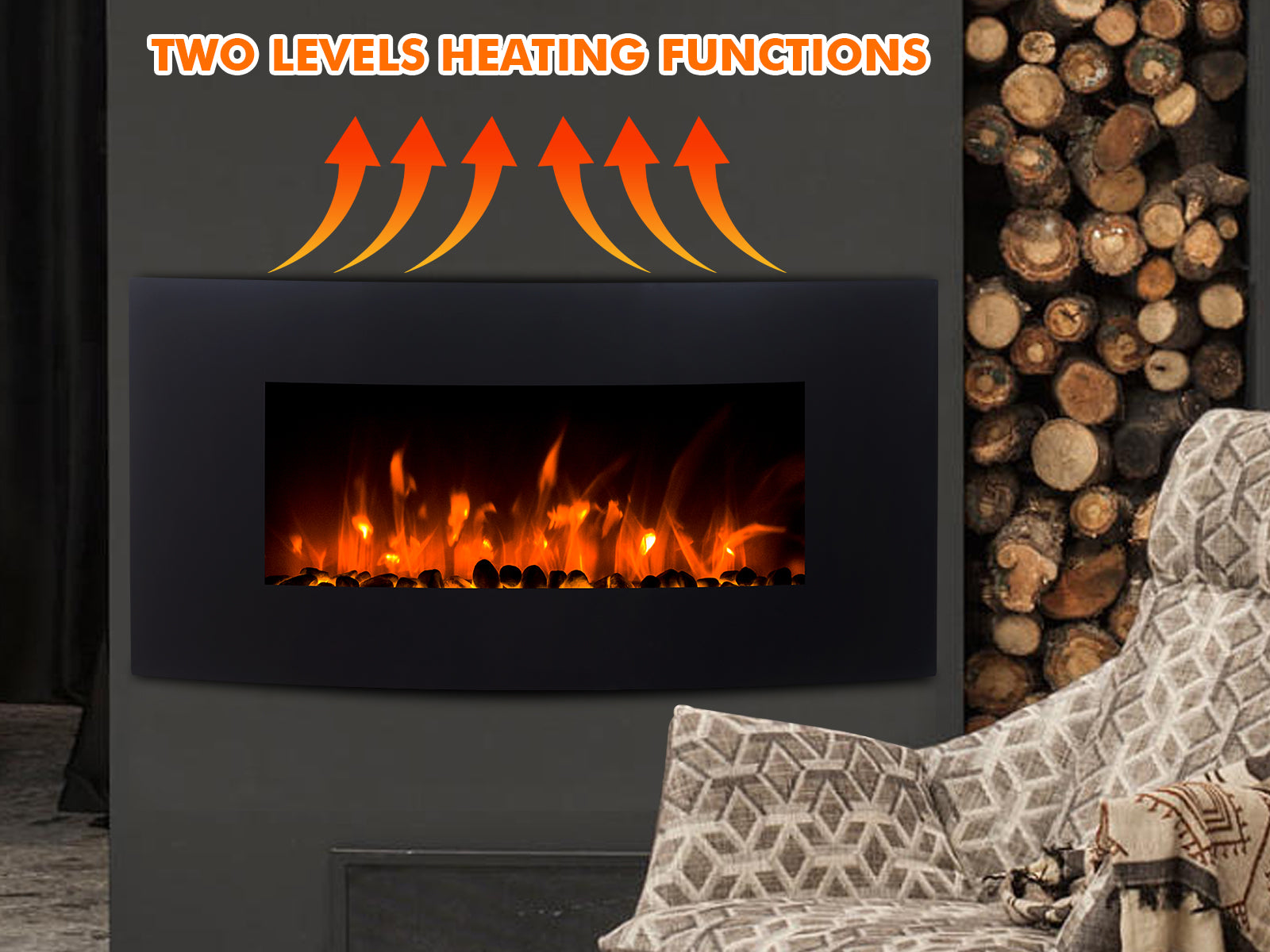 Electric Fireplace Wall Mounted Black Curved Glass Panel 36 Pr9039 Wall Heater Nz Depot 4 - Nz Depot