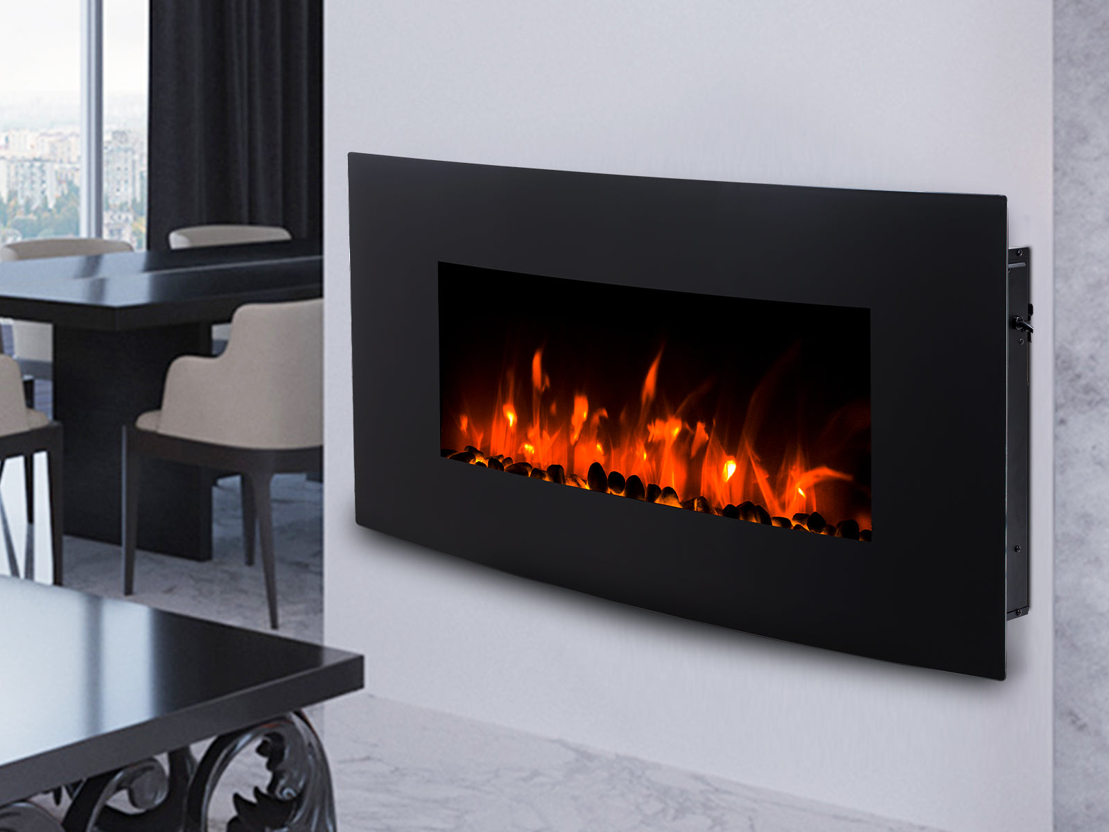 Electric Fireplace Wall Mounted Black Curved Glass Panel 36 Pr9039 Wall Heater Nz Depot 9 - Nz Depot