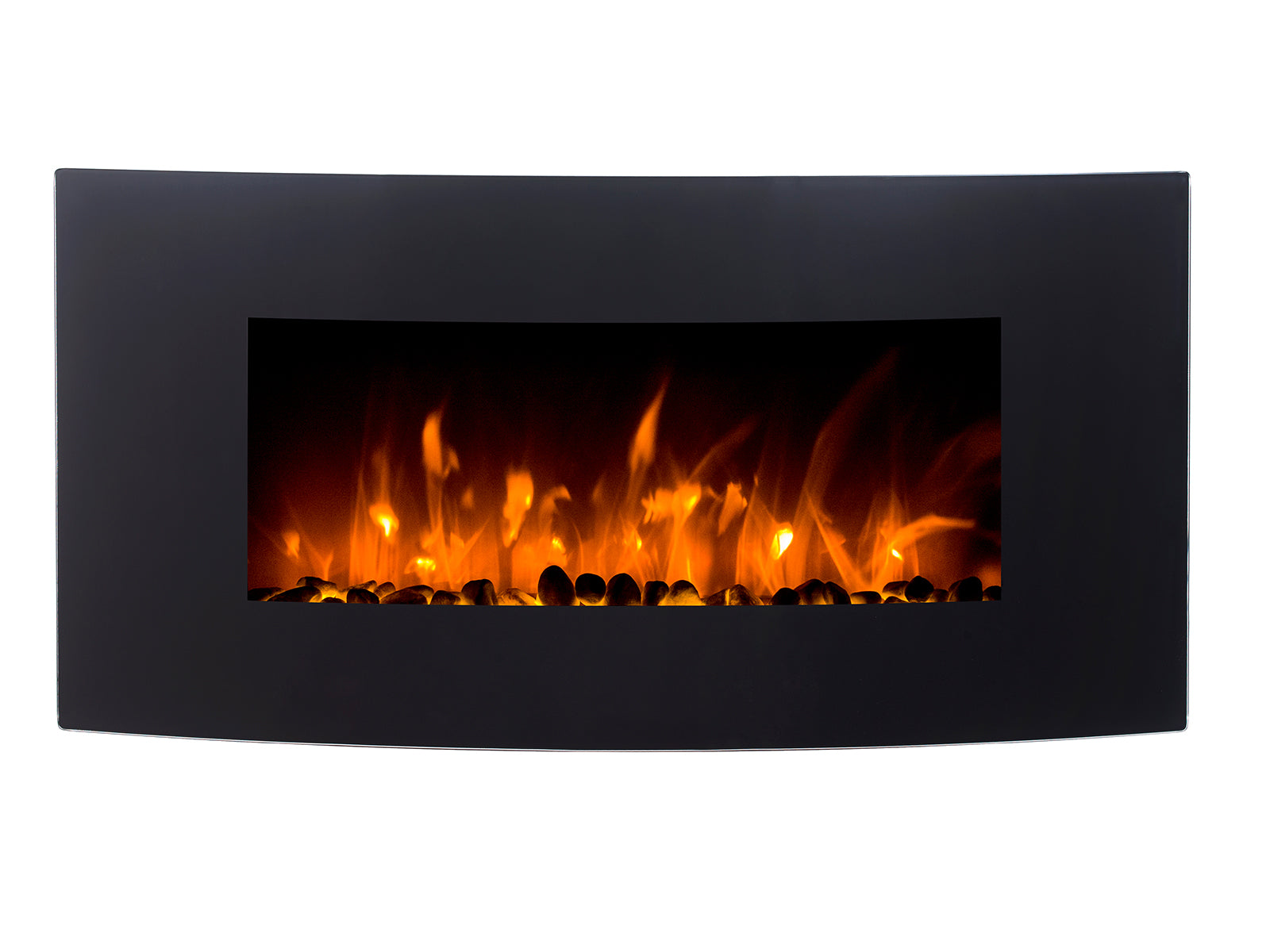 Electric Fireplace Wall Mounted Black Curved Glass Panel 36&Quot;