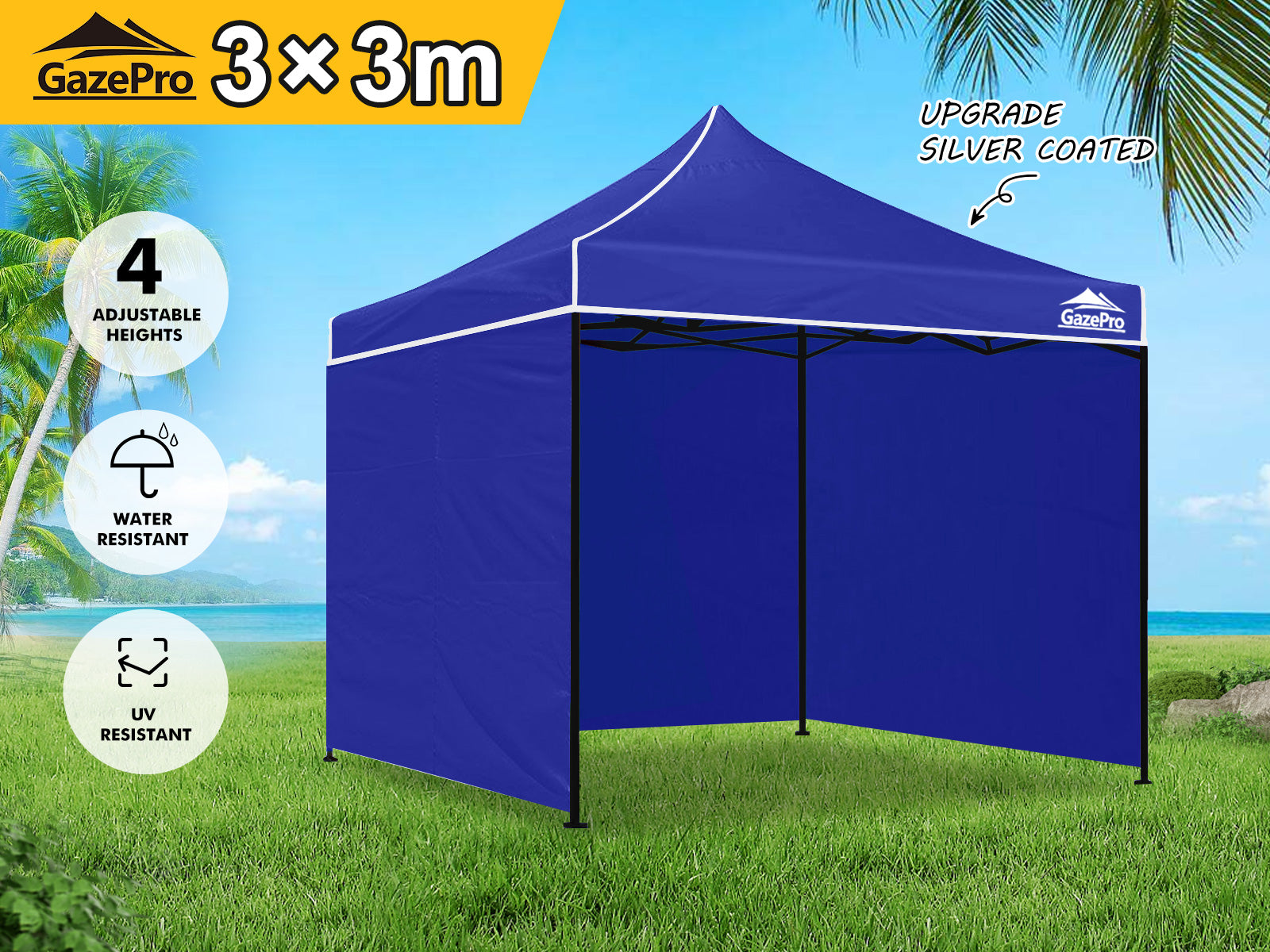 Gazebo C Silver Coated Roof 3X3M Blue Pr9253 Gazebos Nz Depot 9 - Nz Depot