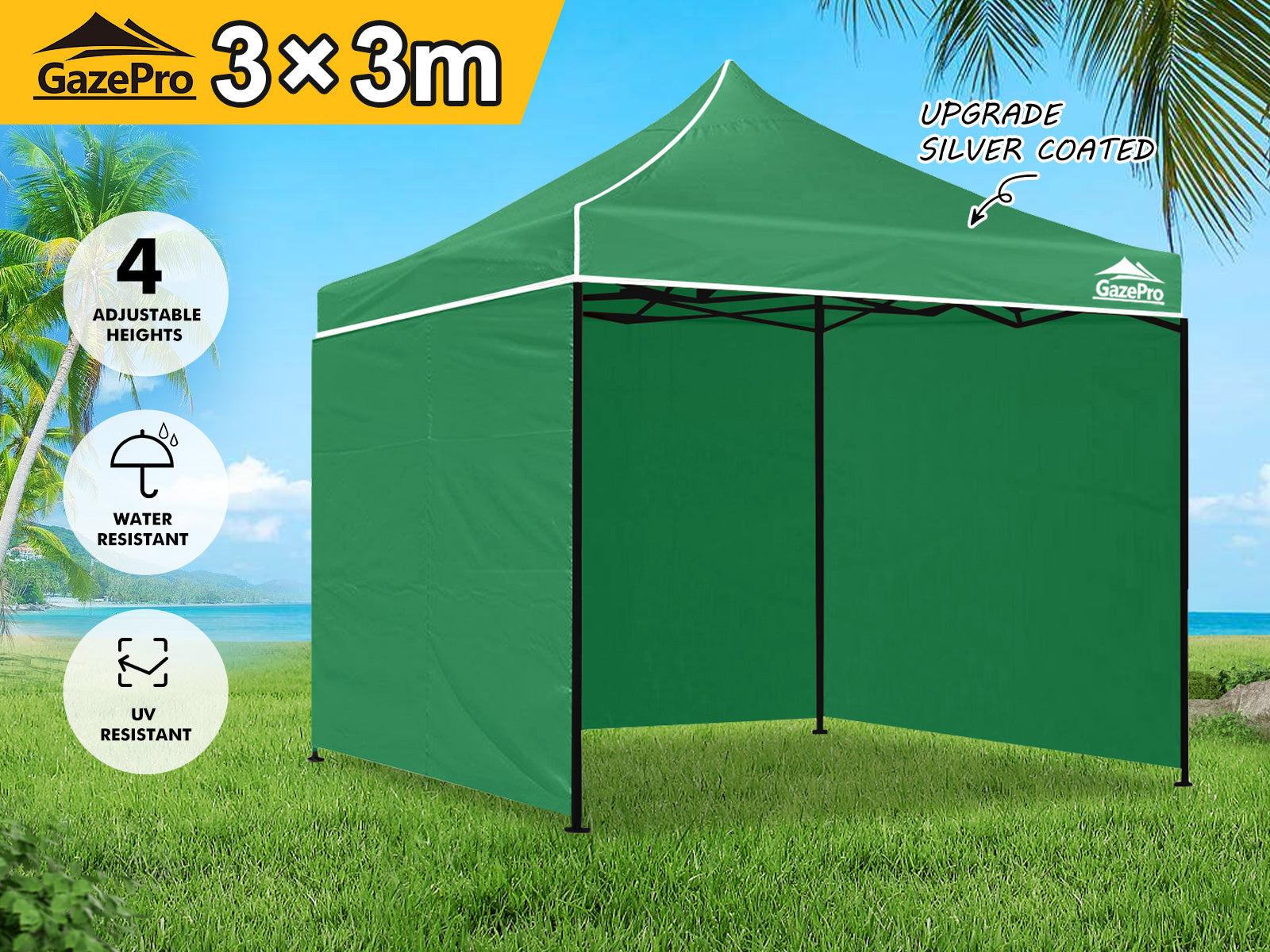 Gazebo C Silver Coated Roof 3X3M Green Pr9254 Gazebos Nz Depot 9 - Nz Depot