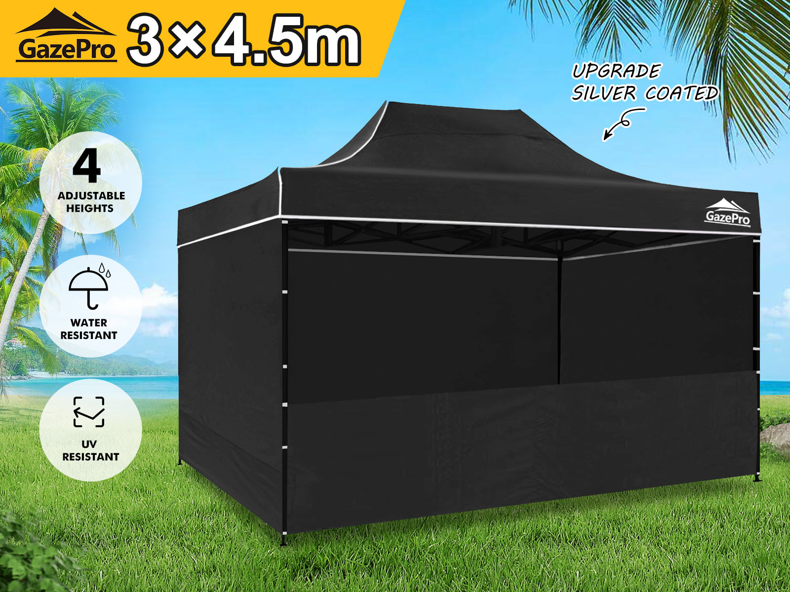 Gazebo C Silver Coated Roof 3X4.5M Black Pr9256 Gazebos Nz Depot 12 - Nz Depot