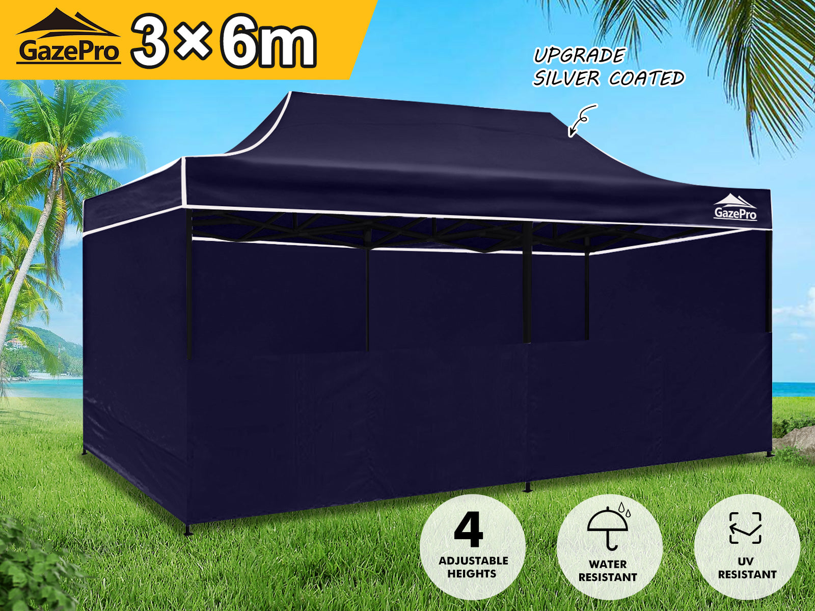 Gazebo C Silver Coated Roof 3X6M Navy Pr9261 Gazebos Nz Depot 9 - Nz Depot