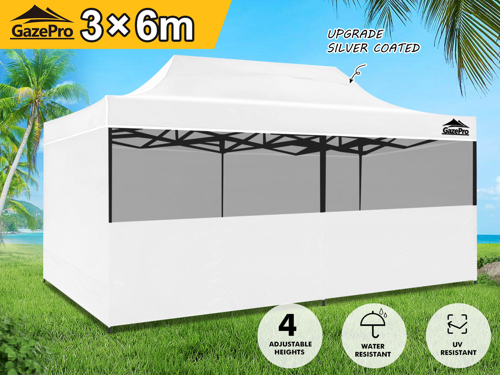 Gazebo C Silver Coated Roof 3X6M White Pr9259 Gazebos Nz Depot 12 - Nz Depot