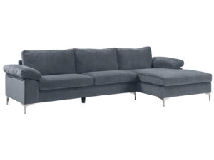 New Ronni Sectional Sofa With Right Chaise Velvet Dark Grey Pr12681 Sofas Sectionals Sofa Beds Nz Depot - Nz Depot