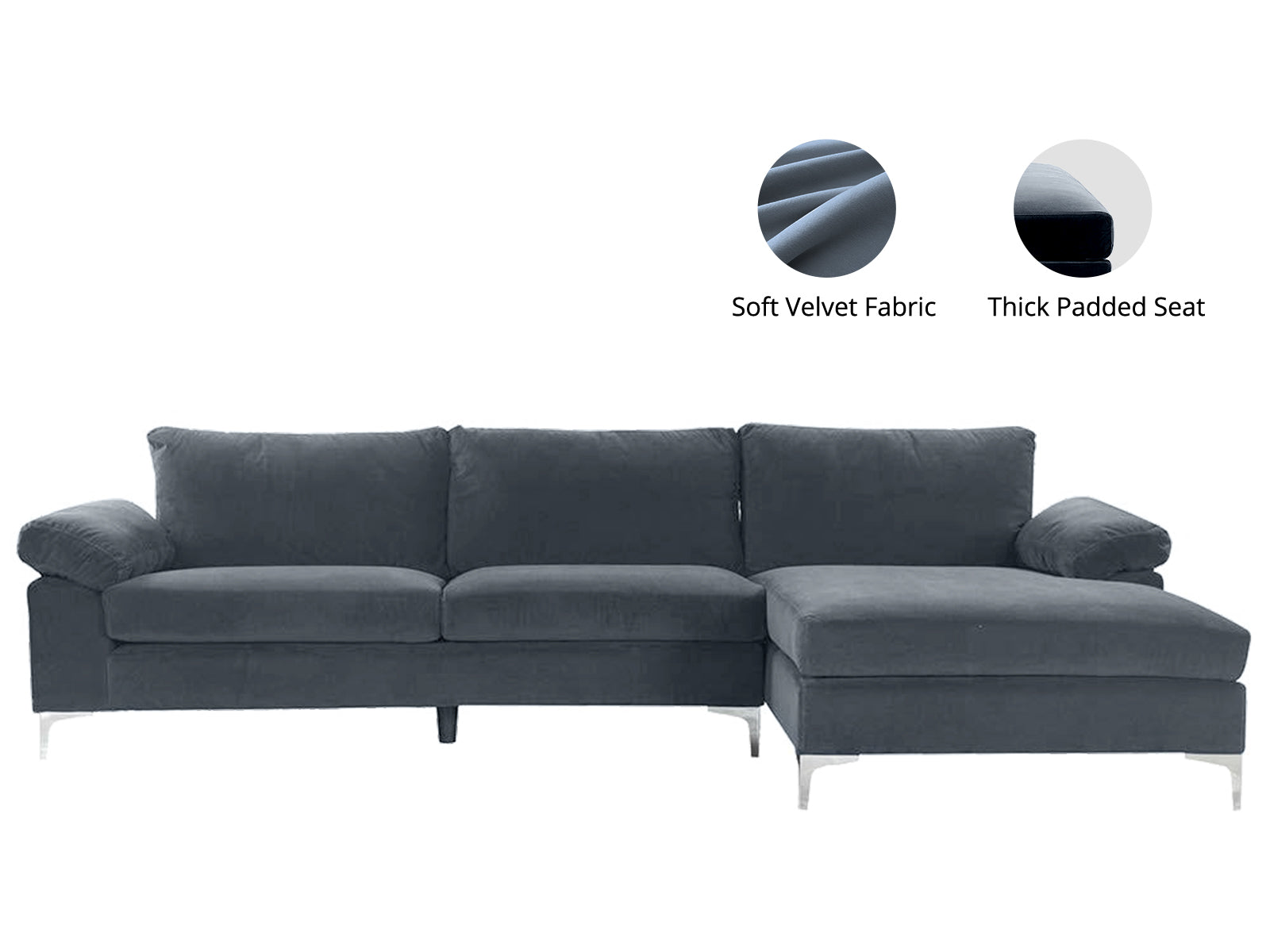 New Ronni Sectional Sofa With Right Chaise Velvet Dark Grey Pr12681 Sofas Sectionals Sofa Beds Nz Depot 4 - Nz Depot