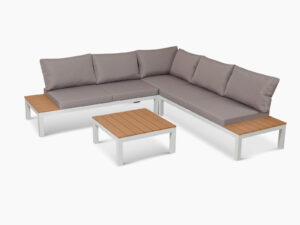 Nordik Corner Lounge White And Teak Pr9561 Outdoor Furniture Nz Depot - Nz Depot