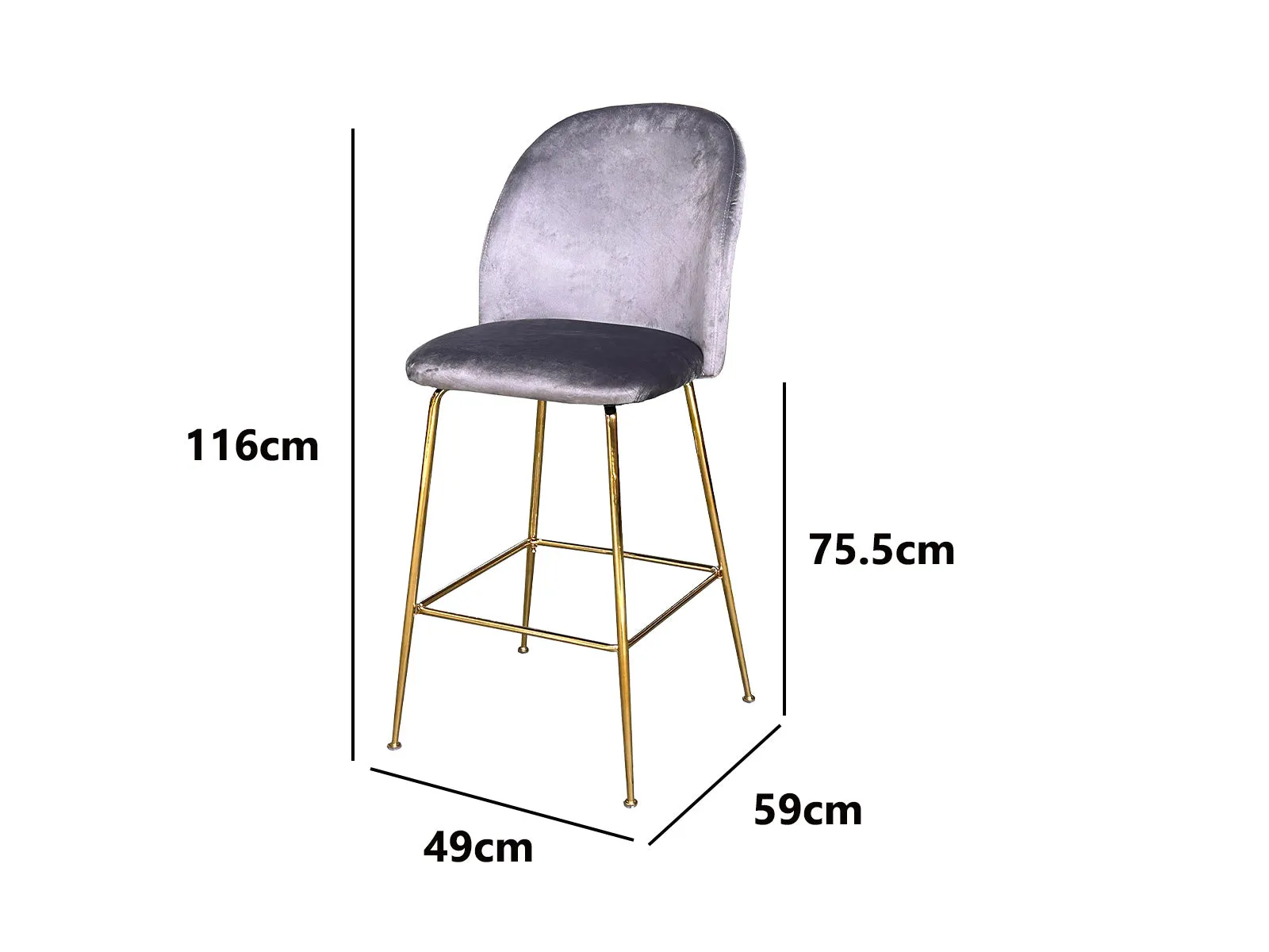 Osmond Bar Stool Velvet Grey X2 Pr9538 Bar Stools Nz Depot 6 - Nz Depot