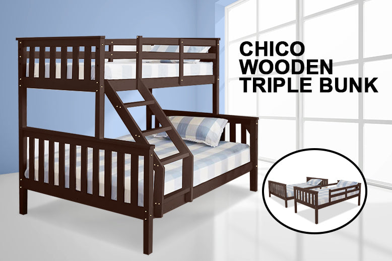 T New Chico Wooden Triple Bunk Walnut Pr8951 Bunk Beds Nz Depot 10 - Nz Depot