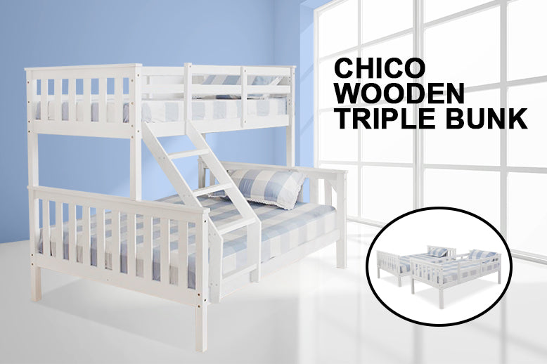 T New Chico Wooden Triple Bunk White Pr8950 Bunk Beds Nz Depot 9 - Nz Depot