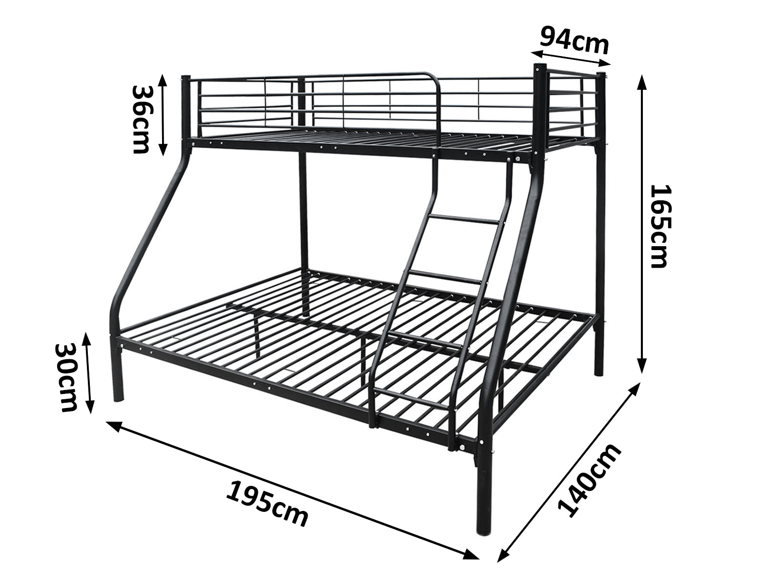 T Triple Bunk Bed Black 36cm top guardrail PR666473 Bed Frames NZ DEPOT 7 - NZ DEPOT