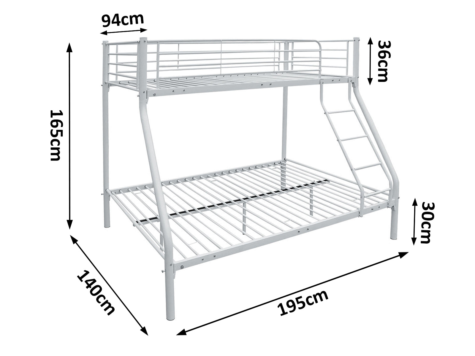 T Triple Bunk Bed White 36Cm Top Guardrail Pr666473 1 Bed Frames Nz Depot 7 - Nz Depot