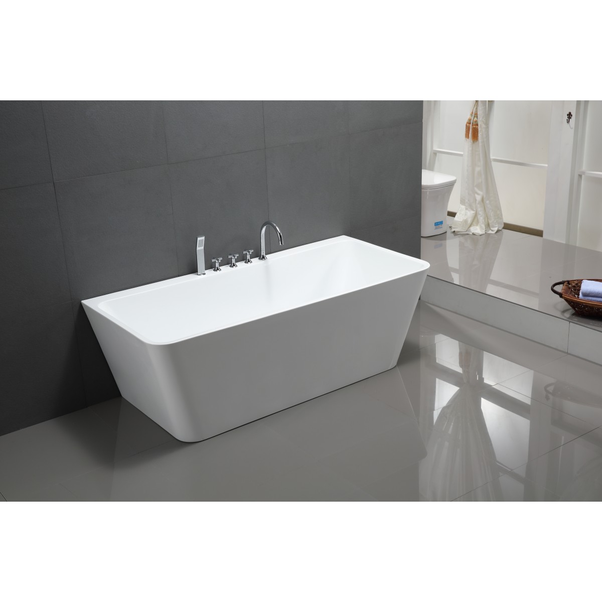 Bath Tub Marino Series 1700X730X600Mm Acrylic Straight Single Square Ended, Freestanding Bath Tub - Nz Depot