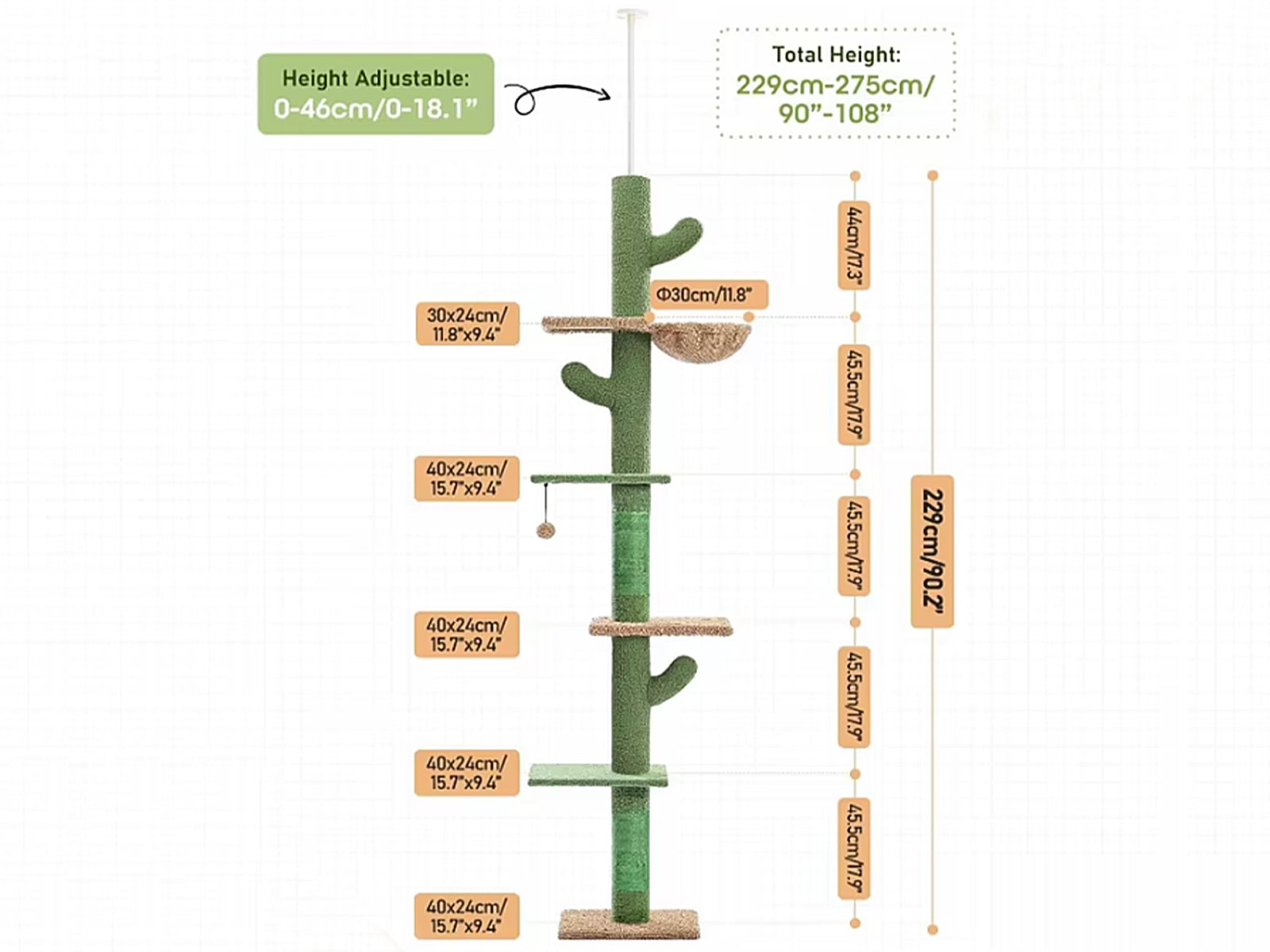 Ds Cat Tree Cactus Floor To Ceiling 265Cm Pr65672 Cat Tree Nz Depot 6 - Nz Depot