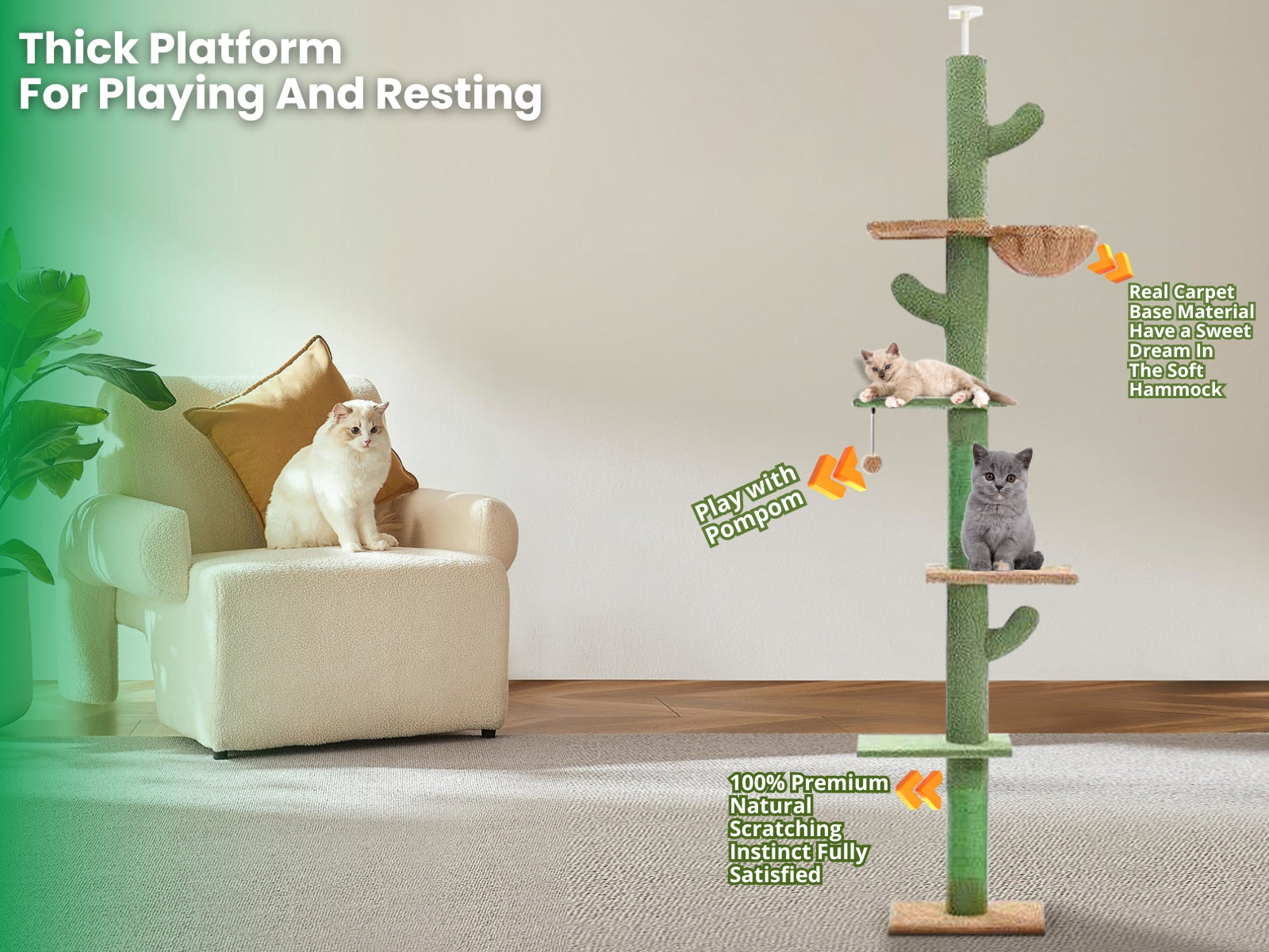 Ds Cat Tree Cactus Floor To Ceiling 265Cm Pr65672 Cat Tree Nz Depot 7 - Nz Depot