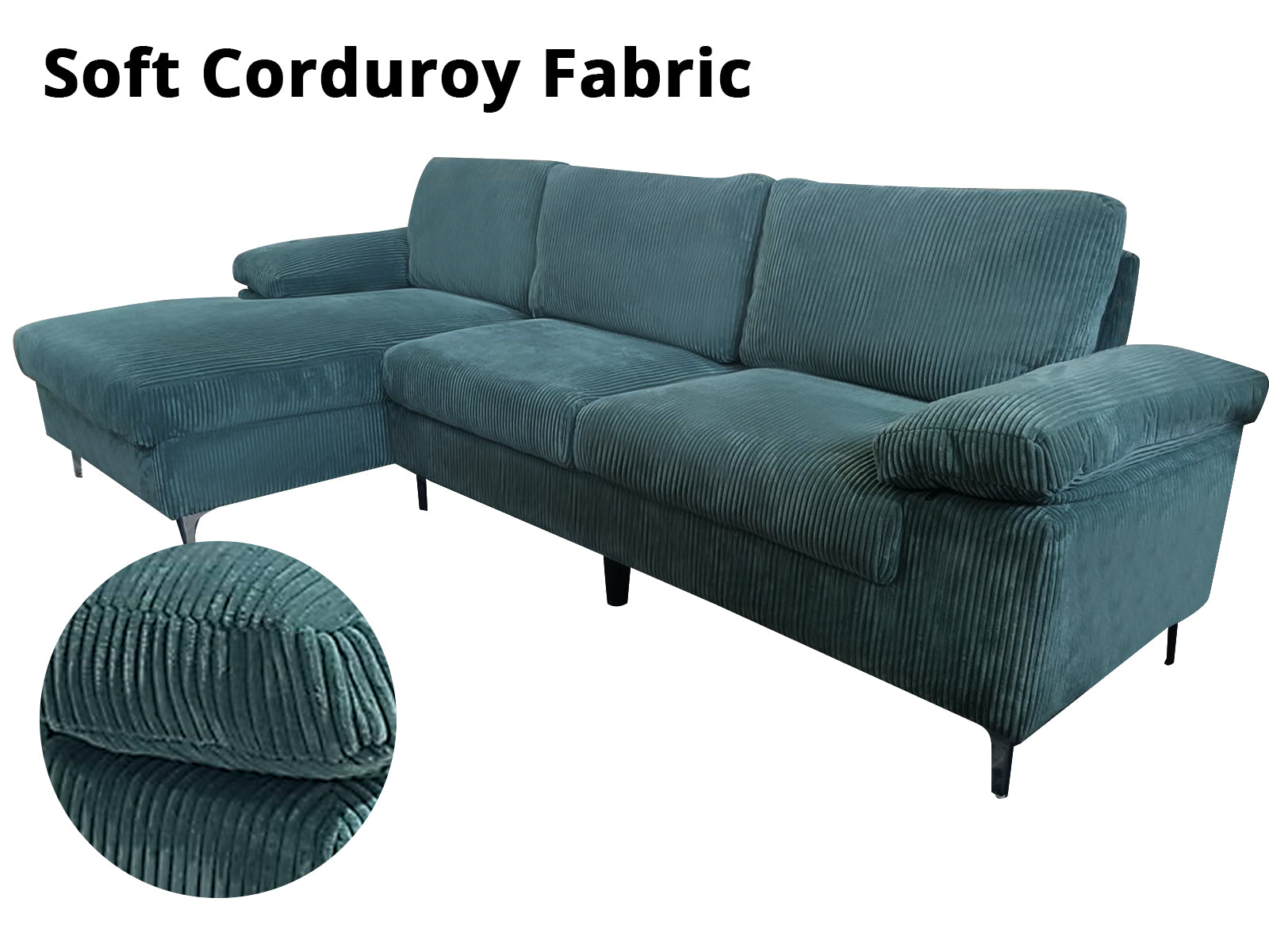 Ds Kaveah Corduroy Sectional Sofa Green Pr65639 Sofas Sectionals Sofa Beds Nz Depot 5 - Nz Depot