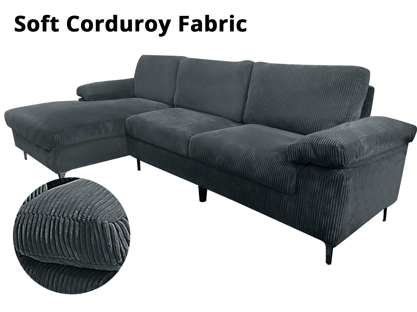 Ds Kaveah Corduroy Sectional Sofa Grey Pr65640 Sofas Sectionals Sofa Beds Nz Depot 5 - Nz Depot