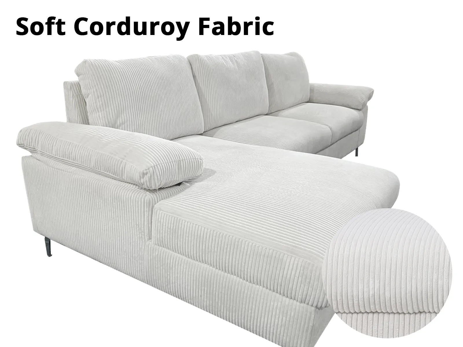 Ds Kaveah Corduroy Sectional Sofa White Pr65637 Sofas Sectionals Sofa Beds Nz Depot 5 - Nz Depot