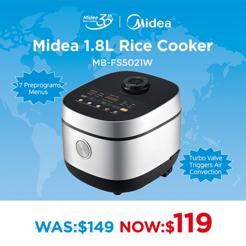 Midea 1.8L Rice Cooker - Small Kitchen Appliances - Mb-Fs5021W-S - Nz Depot