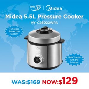 Midea 5.5L Pressure Cooker - Small Kitchen Appliances - MY-CS6022WPA - NZ DEPOT