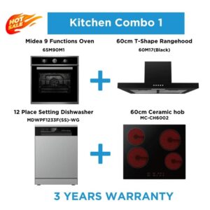 Midea Comfortable Life Kitchen Package | Multifunction Oven, Cooktop, Dishwasher & Rangehood | Midea Kitchen Appliances NZ - Ovens - 65M90M1+60M17(Black)+MDWPF1233F(SS)-WG+MC-CH6002 - NZ DEPOT