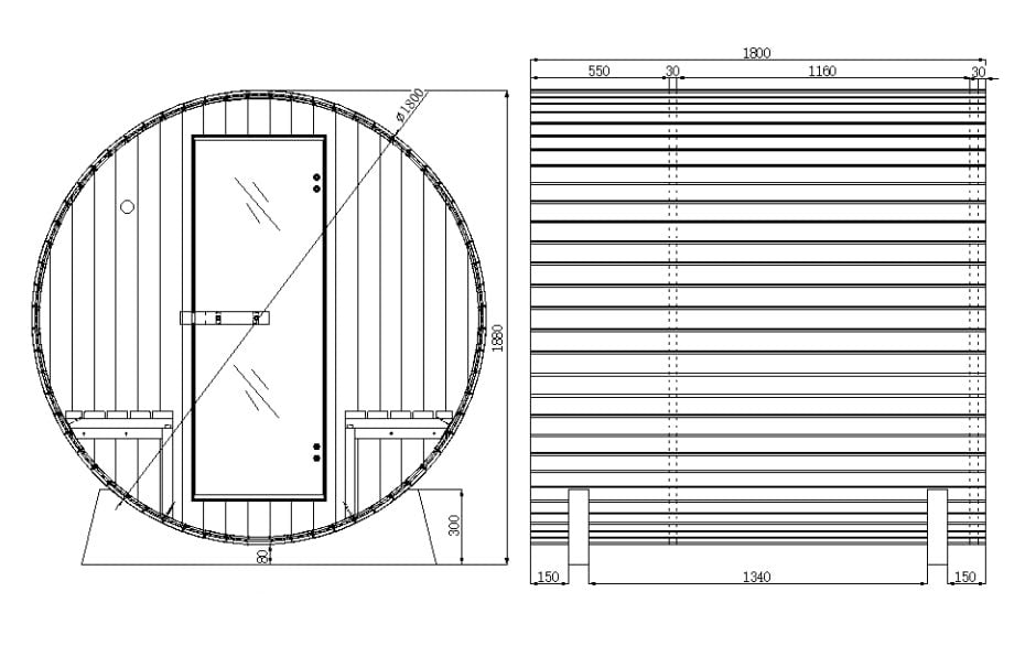 Outdoor Barrel Sauna with Porch Dark Grey Bitumen Roof PR12650 Outdoor Furniture NZ DEPOT 7