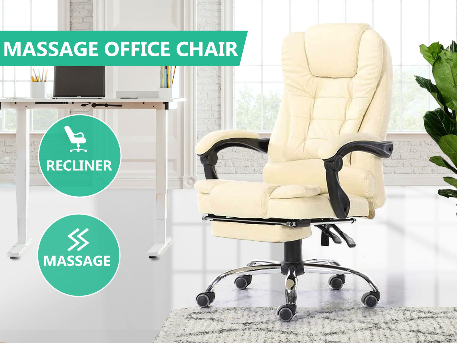 Percy Massage Office Chair Pu Beige Pr7149 Office Chairs Nz Depot 3 - Nz Depot