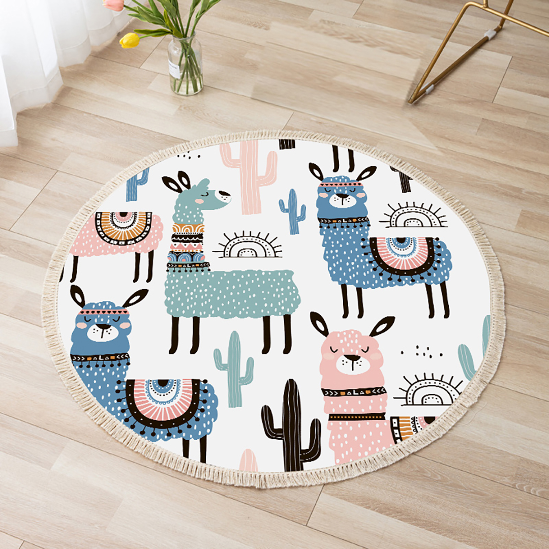 Soga 120Cm Alpaca Cactus Pattern Rug Desert Animals Non-Slip Round Area Rugs For Living Room Dining Room, Home &Amp; Living, Home Decor, Rugs, Shaggy Rugs, ,  - Nz Depot 3