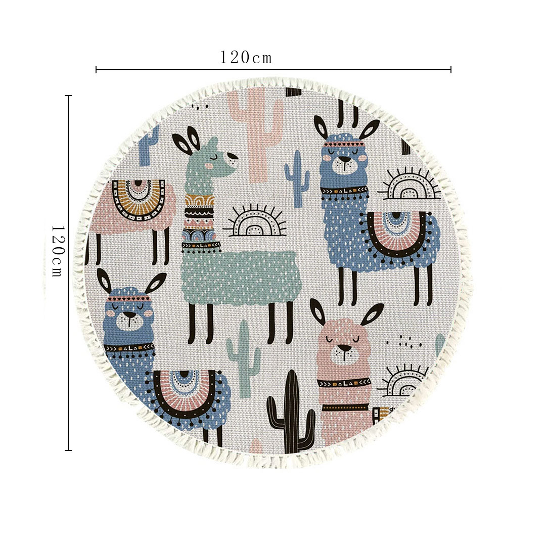 Soga 120Cm Alpaca Cactus Pattern Rug Desert Animals Non-Slip Round Area Rugs For Living Room Dining Room, Home &Amp; Living, Home Decor, Rugs, Shaggy Rugs, ,  - Nz Depot 6