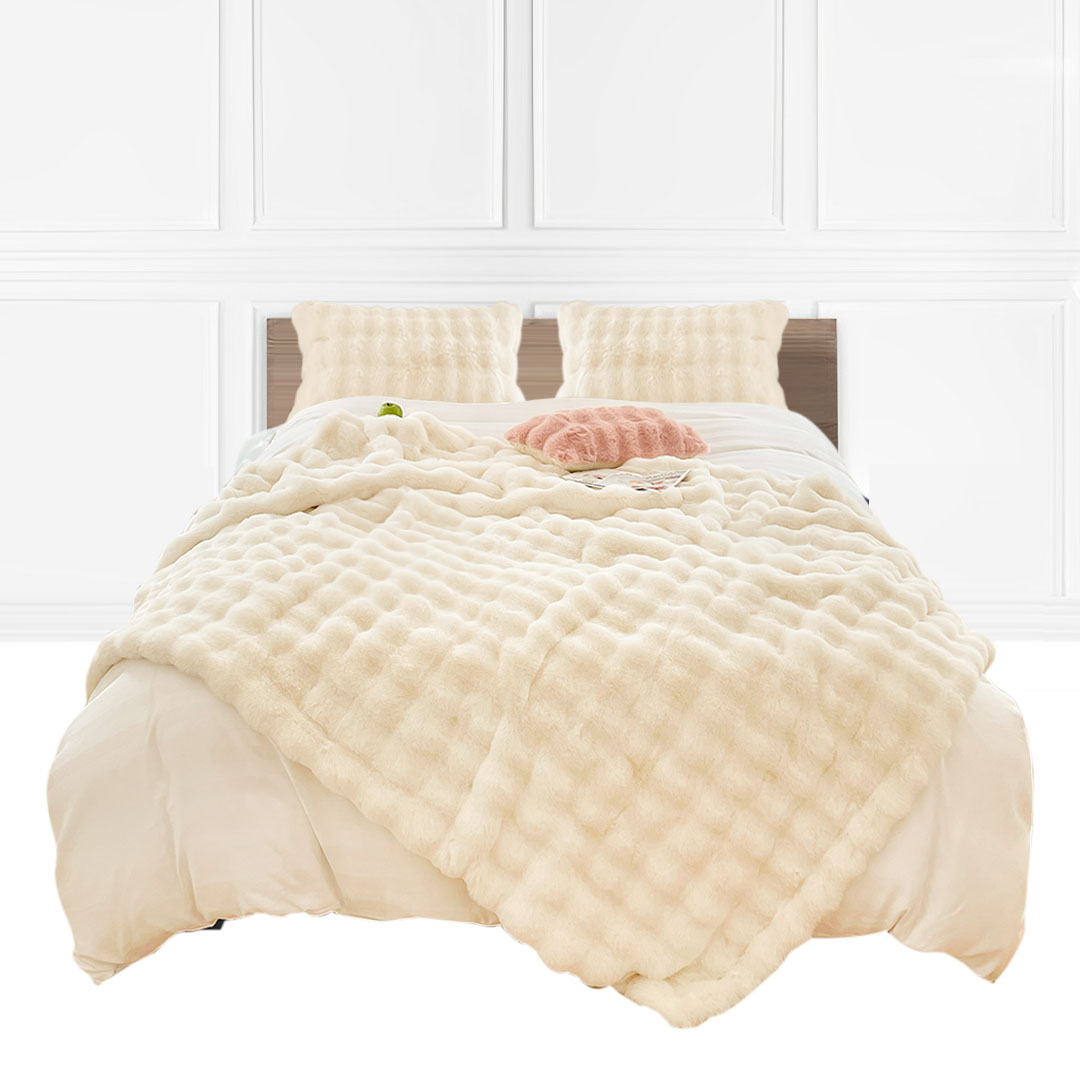 Soga 200Cm Creamy White Fur Fuzzy Super Soft And Cozy Fluffy Throw Blanket, Home, Bed Linen, Throws And Blankets, Blankets, ,  - Nz Depot 1