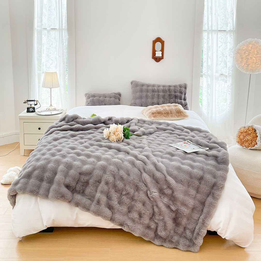 Soga 200Cm Grey Fur Fuzzy Super Soft And Cozy Fluffy Throw Blanket, Home, Bed Linen, Throws And Blankets, Blankets, ,  - Nz Depot 2