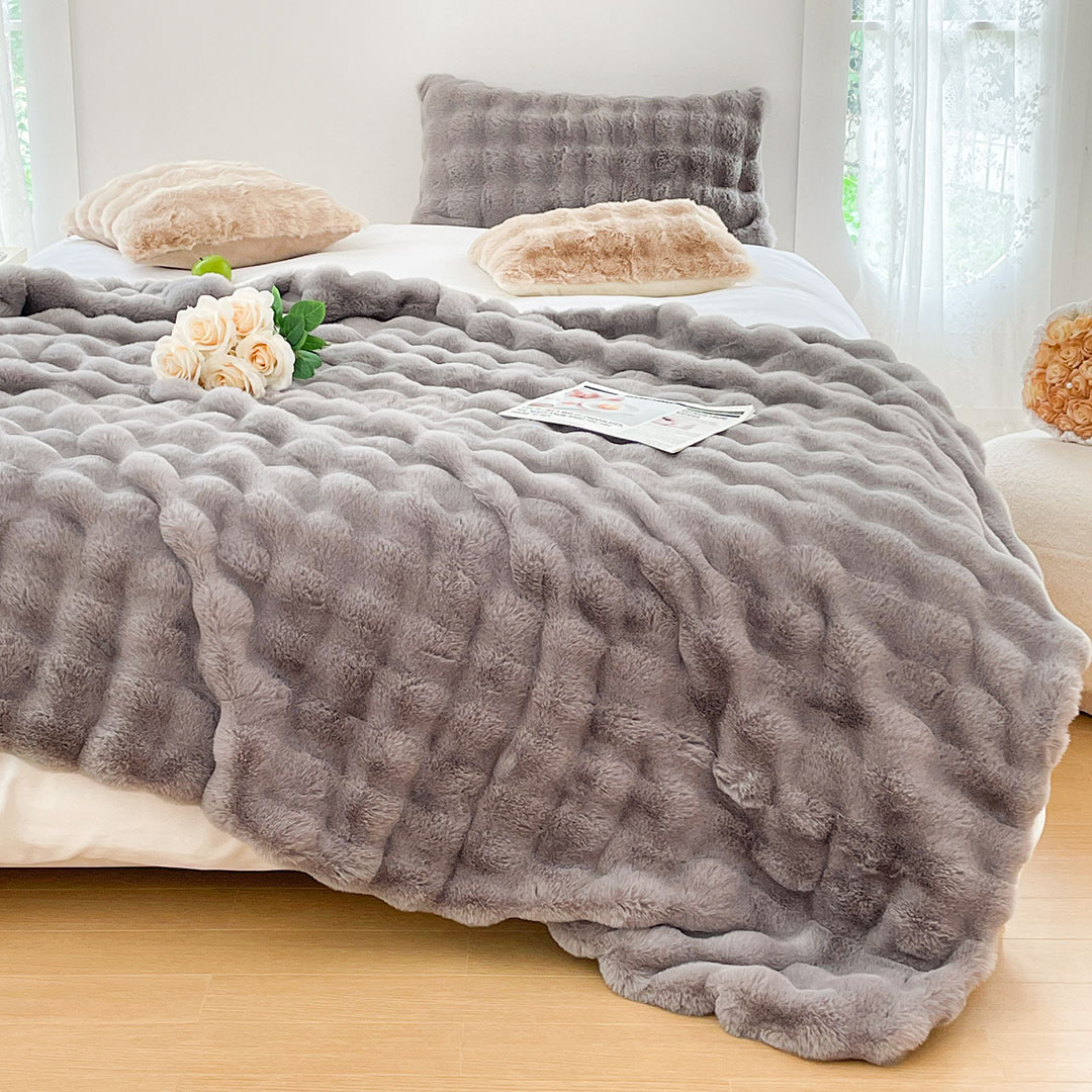 Soga 200Cm Grey Fur Fuzzy Super Soft And Cozy Fluffy Throw Blanket, Home, Bed Linen, Throws And Blankets, Blankets, ,  - Nz Depot 3