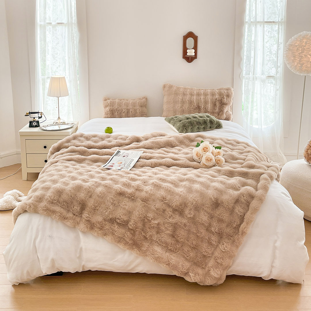 Soga 200Cm Light Camel Fur Fuzzy Super Soft And Cozy Fluffy Throw Blanket, Home, Bed Linen, Throws And Blankets, Blankets, ,  - Nz Depot 2