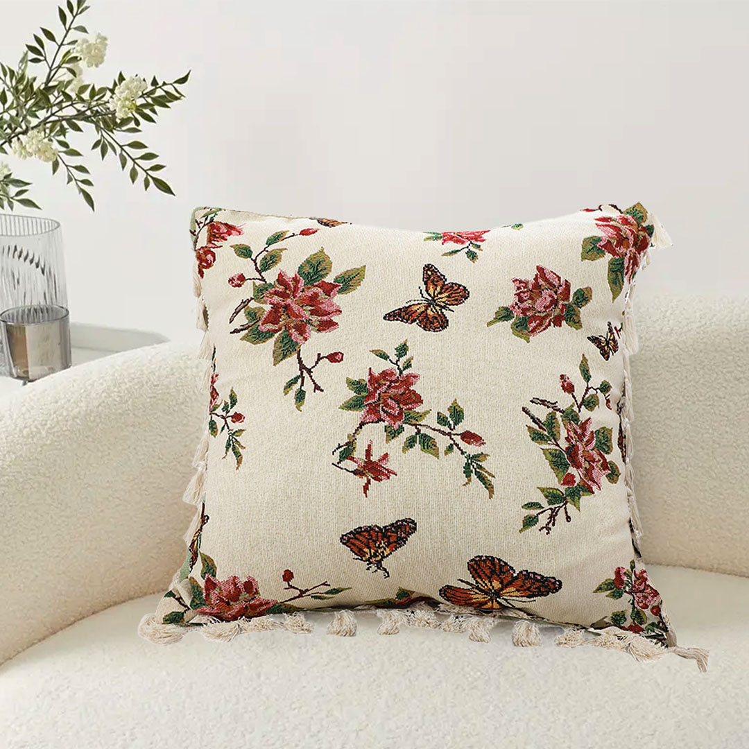 Soga 2X 45Cm Creamy White French Vintage Butterfly Loves Flowers Tassel Throw Pillow, Furniture, Living Room Furniture, Occasional Chairs, , ,  - Nz Depot 3