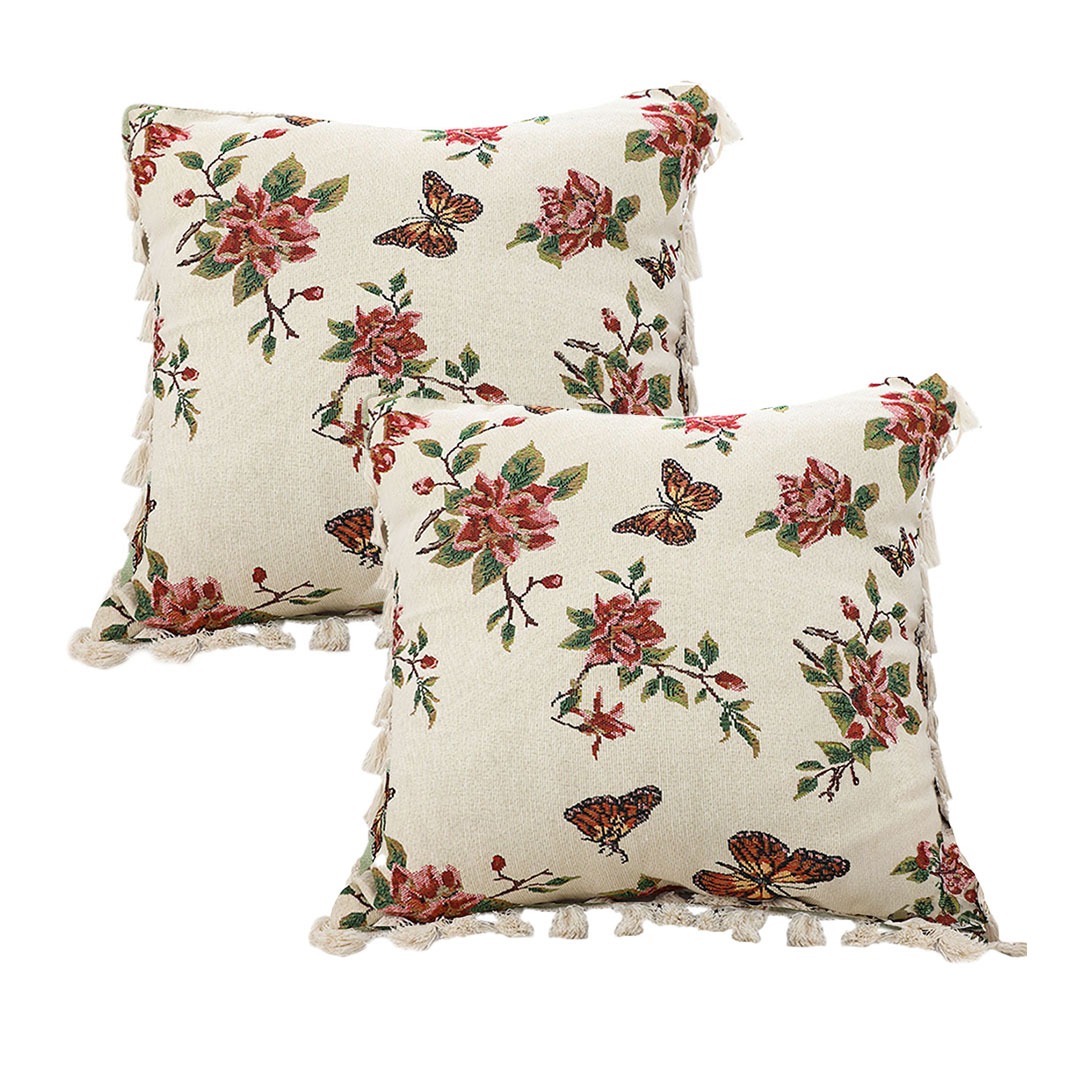 Soga 2X 45Cm Creamy White French Vintage Butterfly Loves Flowers Tassel Throw Pillow, Furniture, Living Room Furniture, Occasional Chairs, , ,  - Nz Depot 1