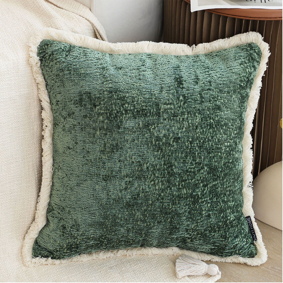 Soga 2X 45Cm Jade Green Home Aesthetic Chenille Texture Tassel Square Throw Pillow, Furniture, Living Room Furniture, Occasional Chairs, , ,  - Nz Depot 2