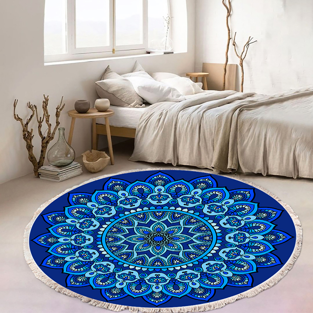 Soga 2X 90Cm Blue Mandala Round Carpet For Living Room Bedroom Anti-Slip Doormat, Home Decor, Home &Amp; Living, Home Decor, Rugs, Shaggy Rugs, ,  - Nz Depot 2